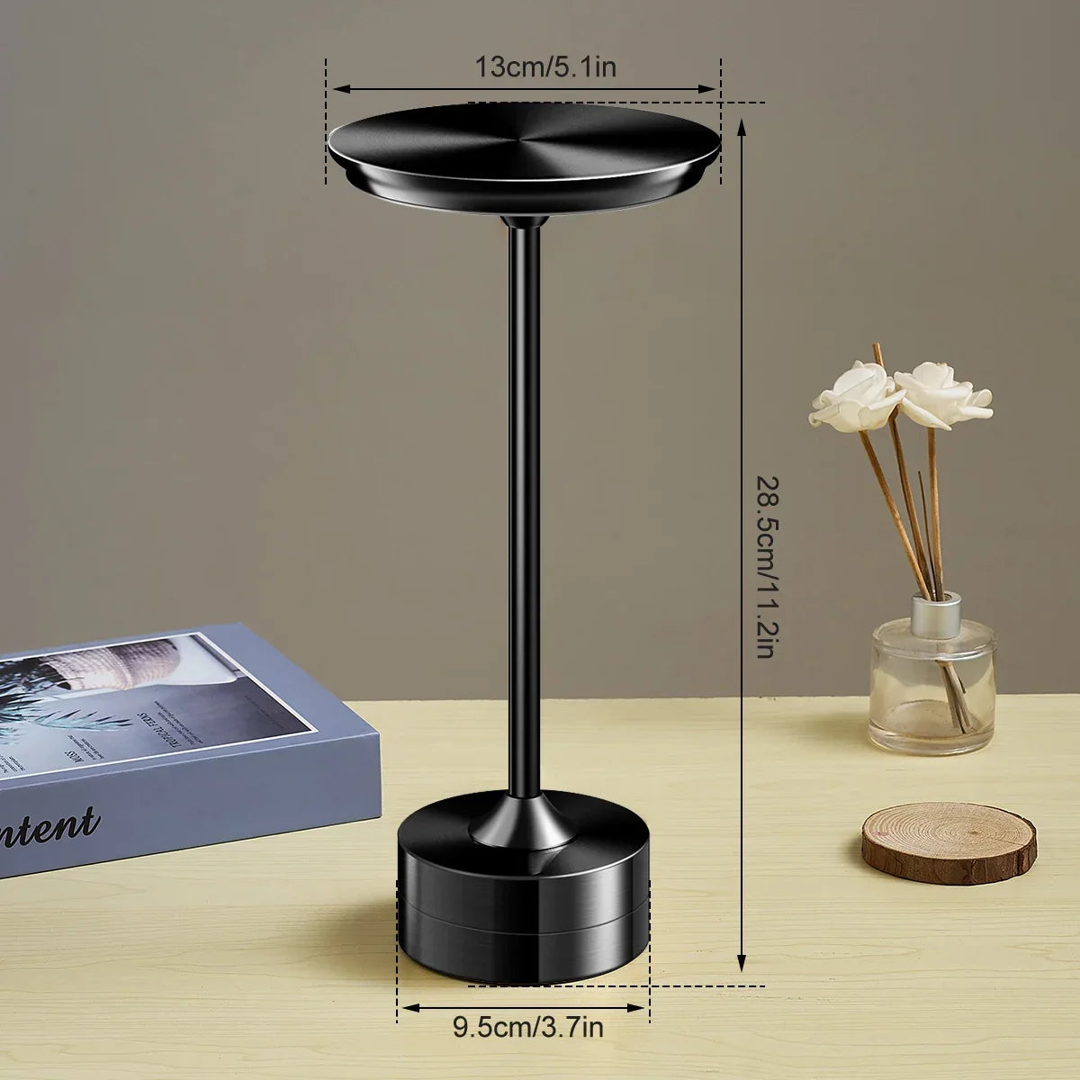 Rechargeable LED Desk Lamp with Touch Control - 3 Brightness Levels & Adjustable Color Temperature - Compact Metal Design for Nightstand, Of