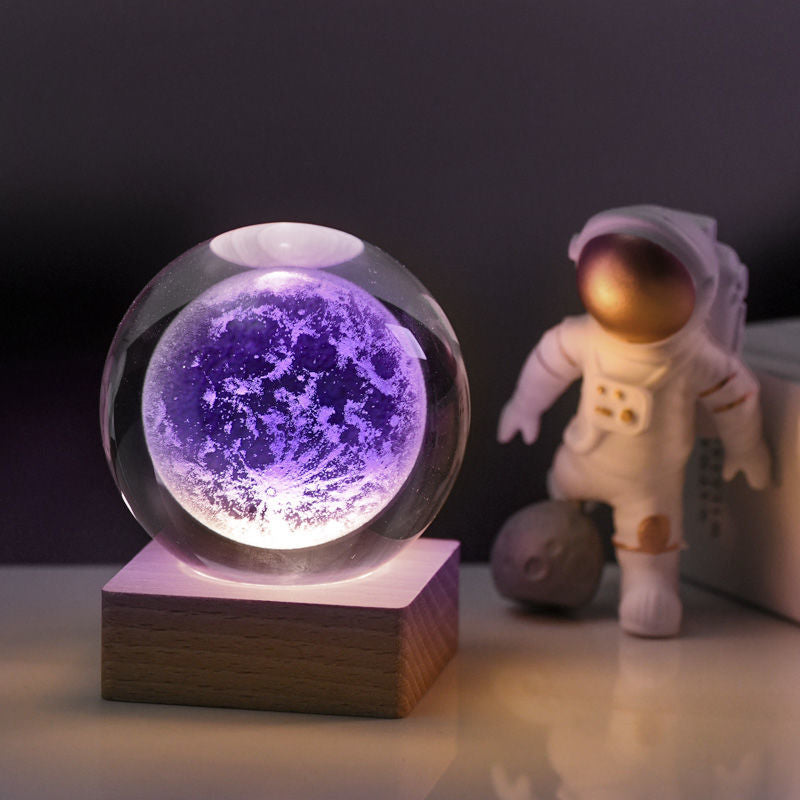 Crystal Sphere LED Nightlight 2.4 in 3D Engraved Accent Lamp Wooden Base USB Powered for Bedroom Office Desk Ambient Glow Decorative Lightin