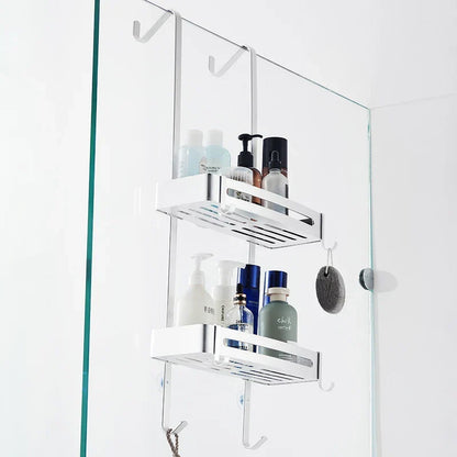 Over-Door Shower Caddy Aluminum 38 in Tall No-Drill Bathroom Organizer for Shampoo Toiletries Glass Door Mount 2-3 Tier Storage Rack