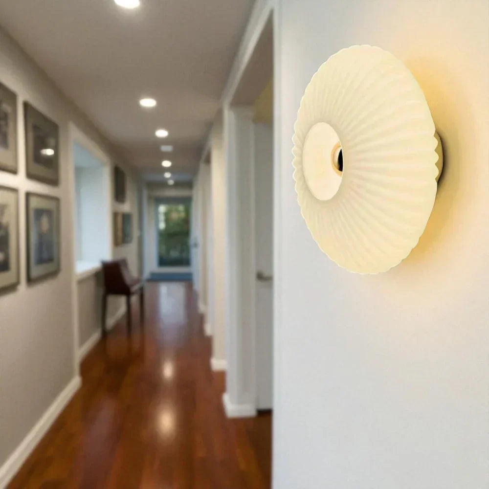 Textured Glass Shell Sconce in Golden Amber Finish for Bedroom Hallway Living Room Accent Lighting