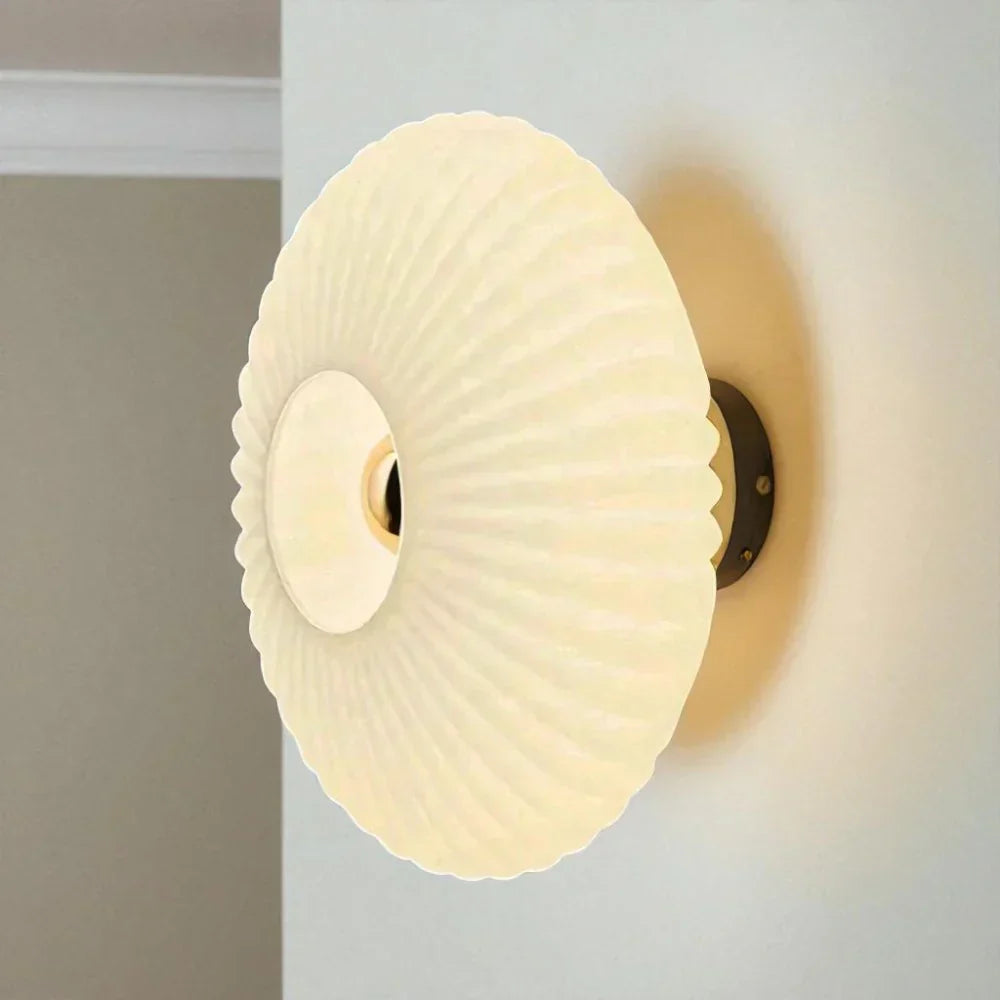 Textured Glass Shell Sconce in Golden Amber Finish for Bedroom Hallway Living Room Accent Lighting