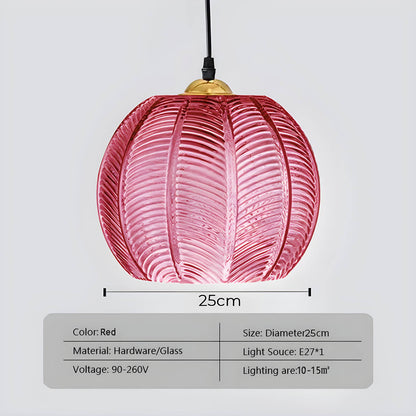 Fluted Globe Hanging Fixture Green Textured Glass Shade 10-Inch E27 Socket Dining Kitchen Island Overhead Lighting for Modern Retro Interior