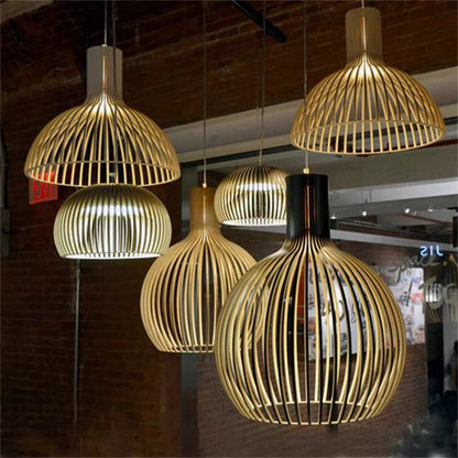 Wooden Sphere Pendant Light with Black Exterior for Dining Room & Living Room Ambiance