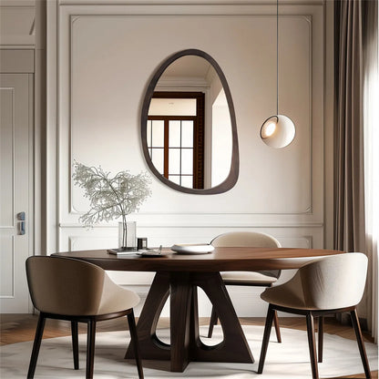 Asymmetric Wooden Frame Mirror 20x28 in Walnut Finish Rubberwood Contemporary Decor for Entryway Living Room Bedroom Hallway