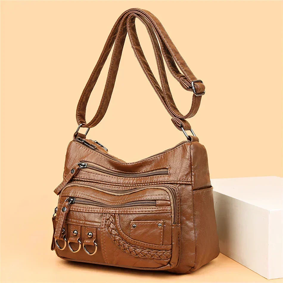 Retro-Inspired Shoulder Bag for Women – Faux Leather Crossbody Purse with Top Handle – Everyday Carryall with Interior Pockets – Classic