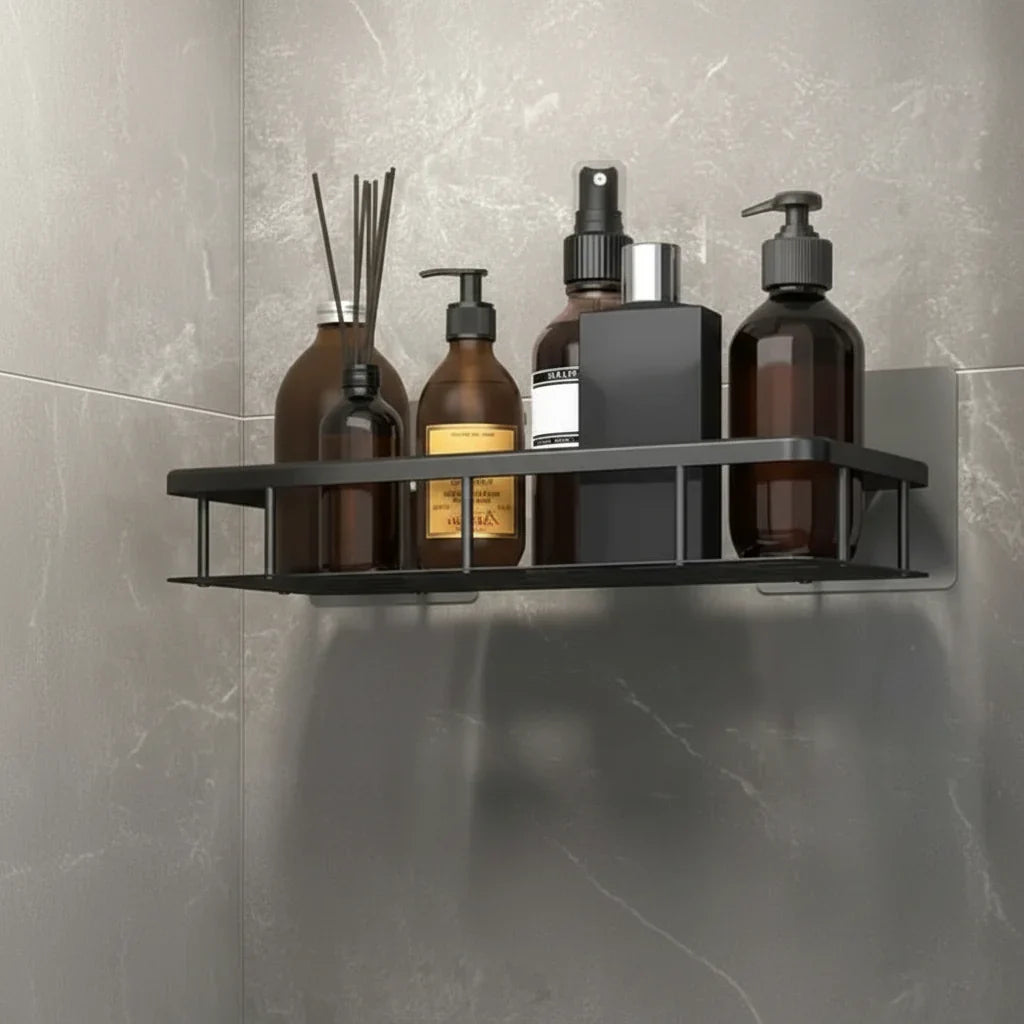Wall-Mounted Corner Organizer Rack ABS Adhesive No-Drill Bathroom Caddy Triangle Rectangle Shape Holds Shampoo Soap Toiletries for Small Spa