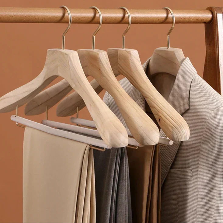 Wooden Suit Hangers with Trouser Bar – 1.6 Inch Wide Shoulder Cedar Coat Storage for Closet Organization