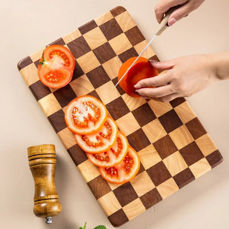 Acacia Wood Chopping Block Non-Slip Grip Natural Finish Kitchen Prep Board Serving Platter Countertop Carving Surface for Vegetables Cheese