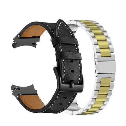 Leather & Steel Smartwatch Strap for Galaxy Watch 5 – Adjustable Wristband in Multiple Finishes