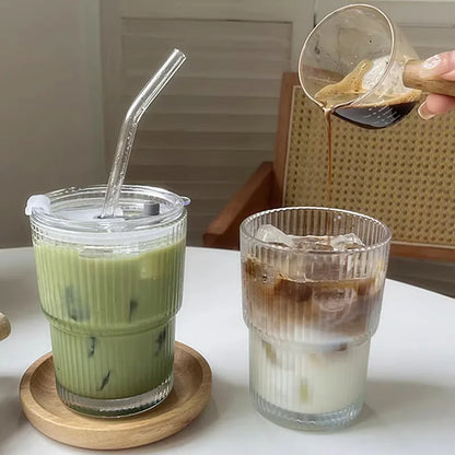 Insulated Glass Tumbler with Straw & Lid - Heat-Resistant Borosilicate Cup for Hot & Cold Drinks - Portable Coffee Mug for Commute, Office,