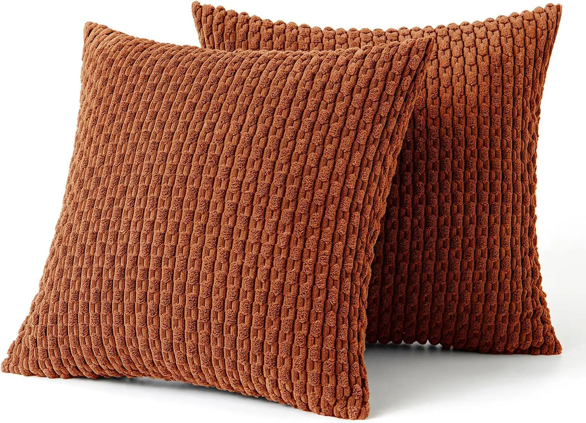 Ribbed Throw Pillow Cover 18×18 Inch Polyester Cotton Blend Textured Decorative Accent for Sofa Couch Armchair Bedroom Modern Scandinavian B