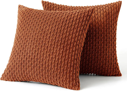 Ribbed Throw Pillow Cover 18×18 Inch Polyester Cotton Blend Textured Decorative Accent for Sofa Couch Armchair Bedroom Modern Scandinavian B