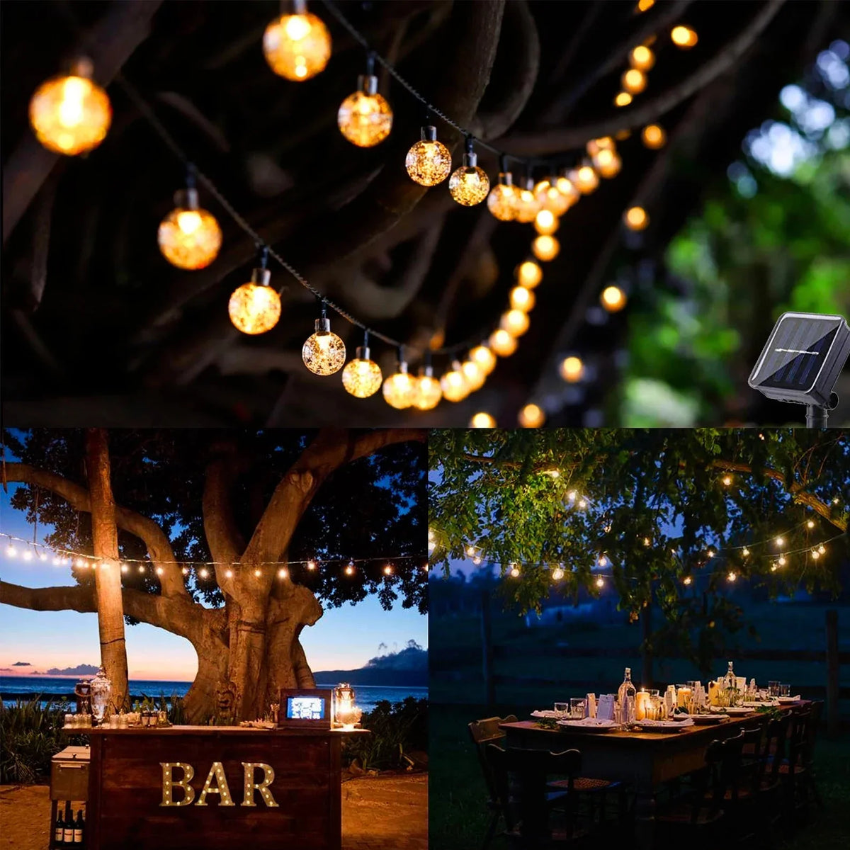 Outdoor LED String Lights Solar Powered Waterproof Decorative Yard Lighting 30 ft for Patio Garden Deck Backyard Pathway Landscape Accent