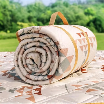 Extra-Large Padded Outdoor Blanket 79 x 118 Inches Portable Rollable Beach Mat with Carry Handle Moisture-Resistant Backing Washable for Cam