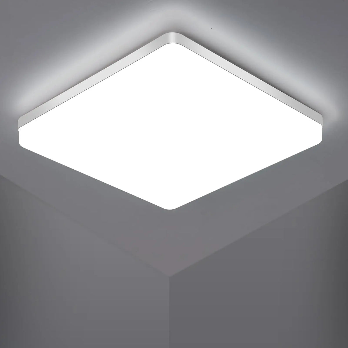 Square LED Flush Mount Light 48W 5400LM Cool White for Bathroom Kitchen Hallway Moisture-Resistant Overhead Fixture Low Profile Modern Home