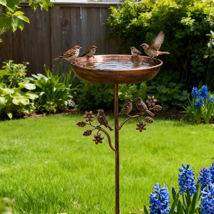 Metal Bird Bath on Garden Stake with Vintage Copper-Tone Finish for Yard & Patio, Easy Assembly Outdoor Birdbath Bowl for Songbirds