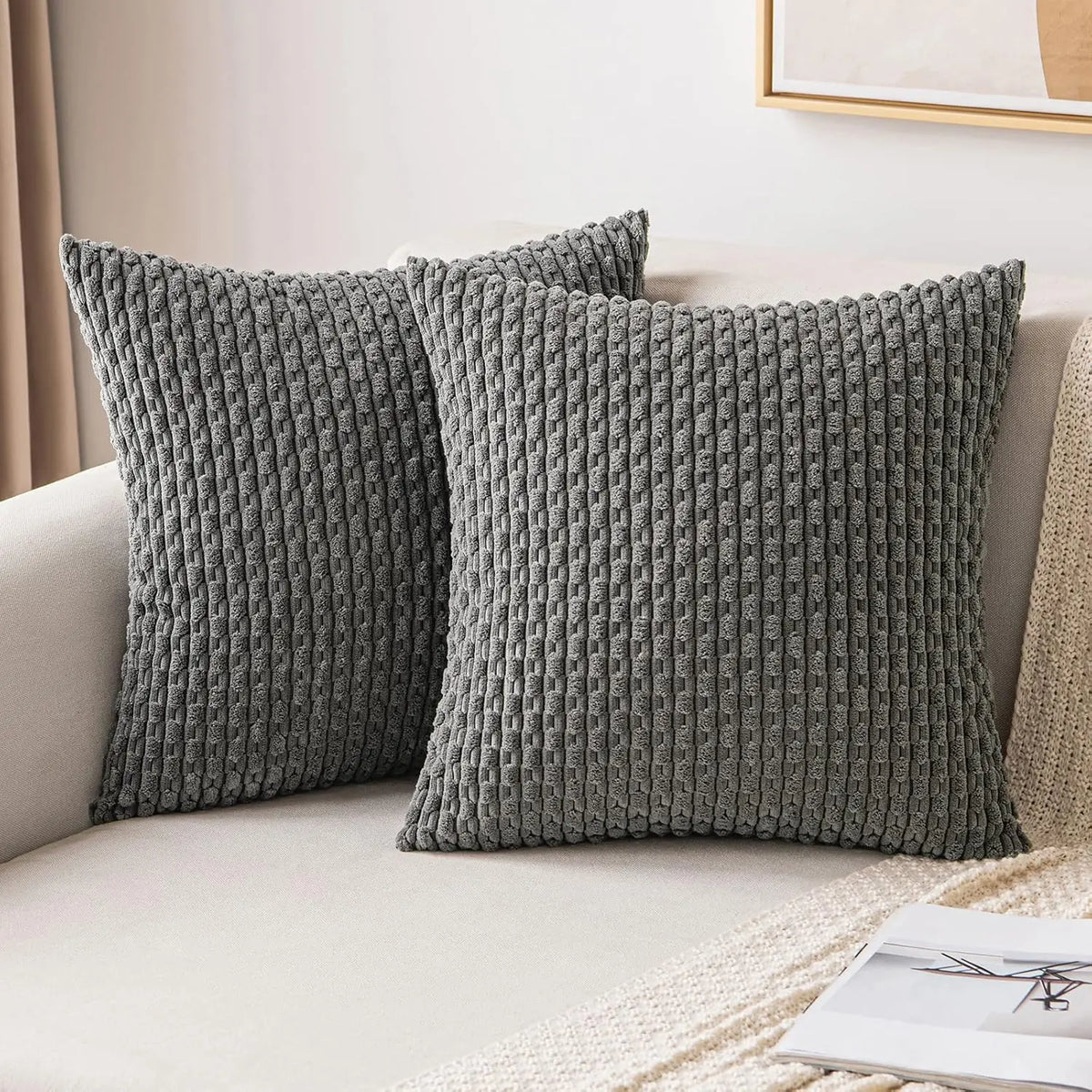 Corduroy Pillow Cover Ribbed Texture Decorative Throw Cushion Case Bohemian Striped Design for Couch Sofa Bed Chair Living Room Bedroom