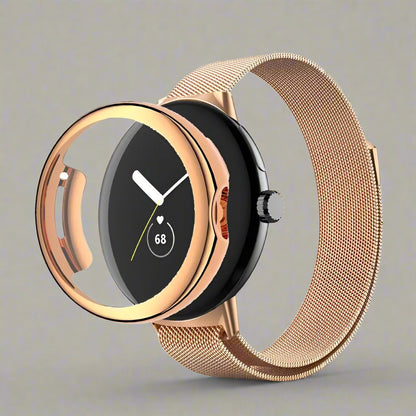Metal Bracelet Watch Band with Protective Case for Pixel Watch – 41mm & 45mm Compatible Stainless Steel Strap Kit