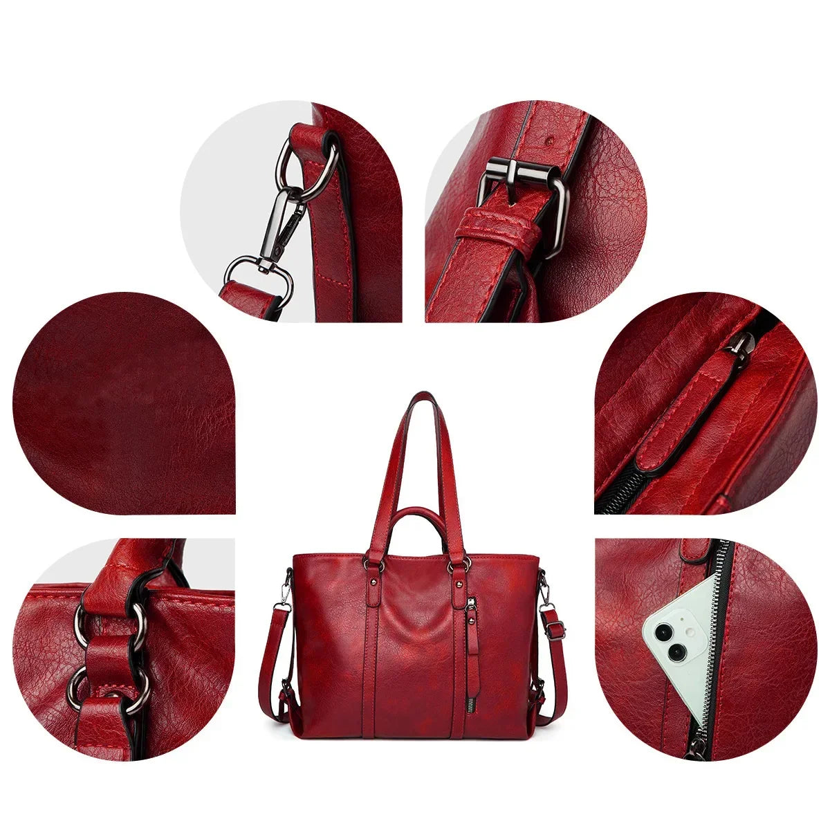 Spacious Leather Shoulder Bag for Women – Everyday Tote with Adjustable Strap & Interior Pockets for Work, Travel & Shopping