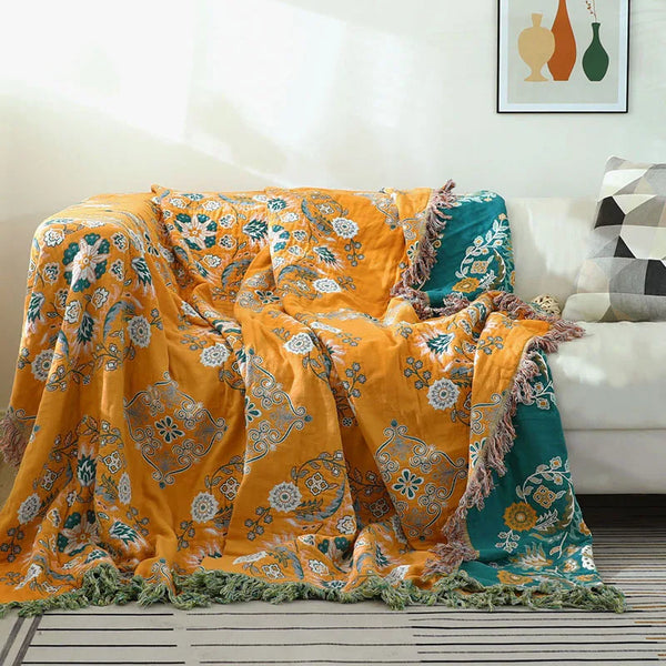 Cozy Luxe | Cotton Blanket with Elegant Boho Jacquard Design | Versatile Throw for Year-Round Comfort