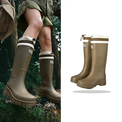 Women's Waterproof Rain Boots with Non-Slip Sole – Vintage-Inspired Rubber Boots for Fall & Winter, Mid-Calf & Tall Styles