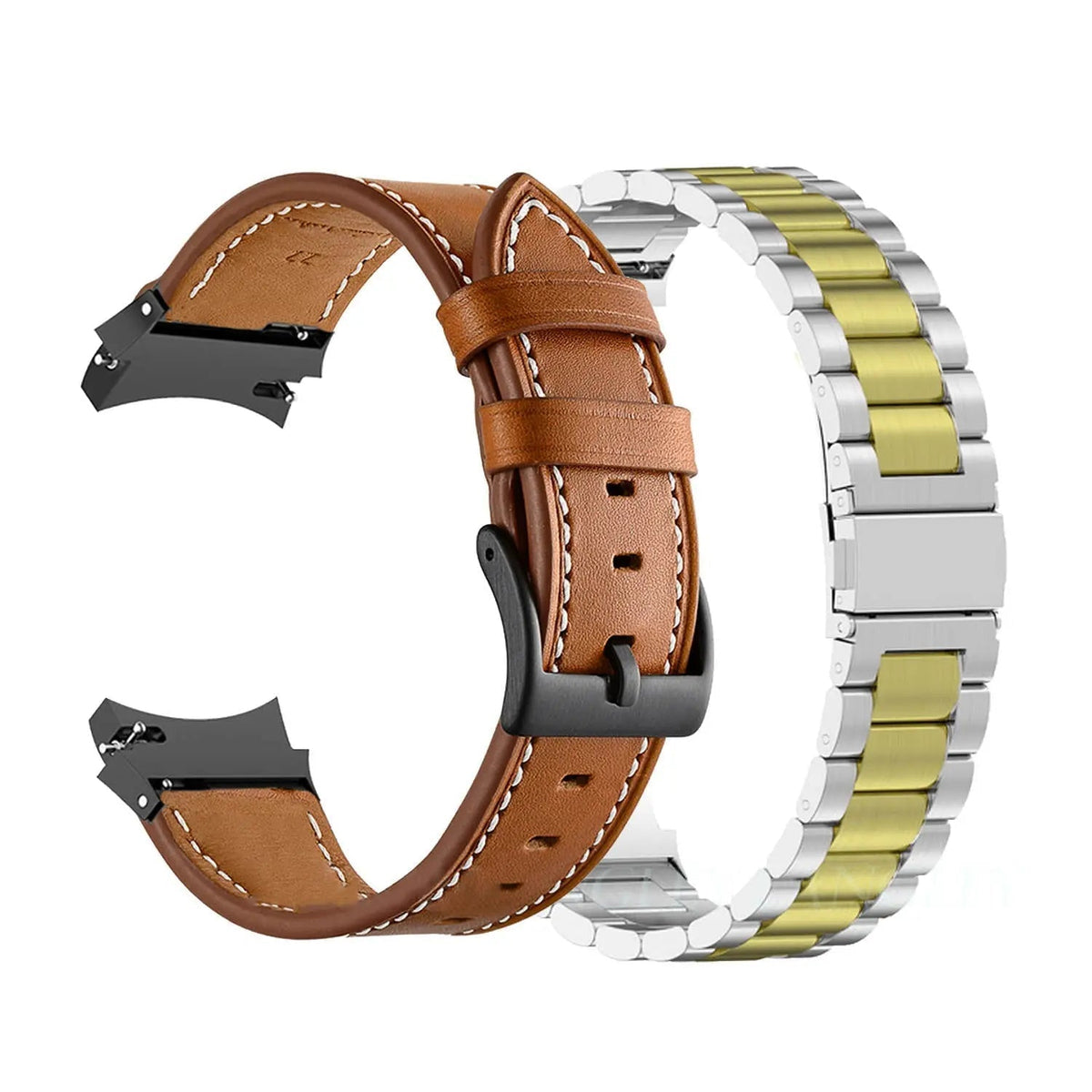Leather & Steel Smartwatch Strap for Galaxy Watch 5 – Adjustable Wristband in Multiple Finishes