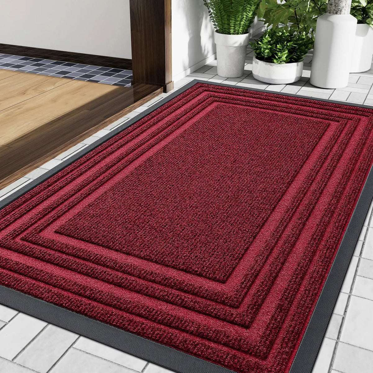 Rubber Entry Mat Slip-Resistant Low Profile for Front Door Back Door Patio Garage Hallway Mud Scraper Floor Protection