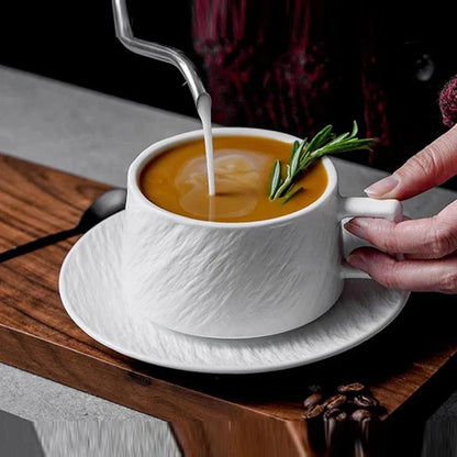 Glazed Porcelain Cup and Saucer Set for Tea Coffee Hot Chocolate Kitchen Dining Home Office Breakfast Drink Ware Modern Tableware