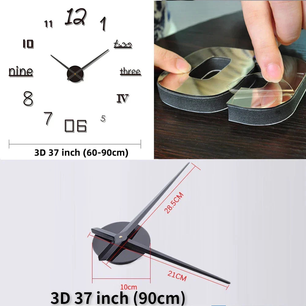 Oversized Acrylic Timepiece 35 Inches Red Whisper-Quiet Movement Decorative Statement Clock for Home Office Bedroom