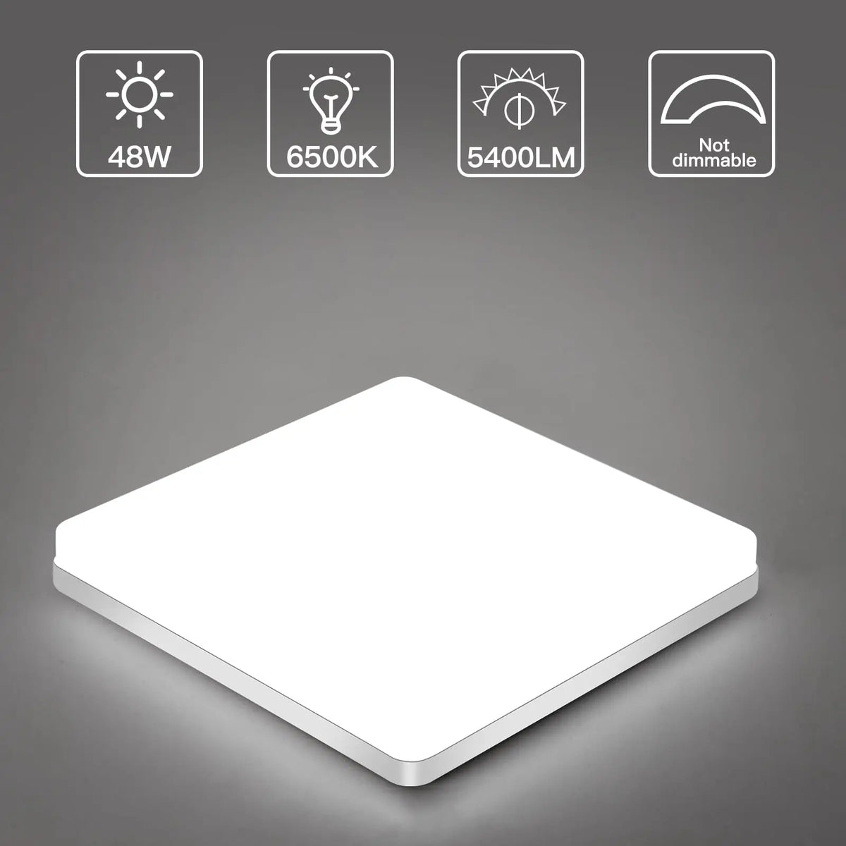 Square LED Flush Mount Light 48W 5400LM Cool White for Bathroom Kitchen Hallway Moisture-Resistant Overhead Fixture Low Profile Modern Home