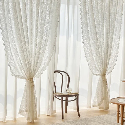 Charming Lace Curtain with Elegant Beaded Hem Detail