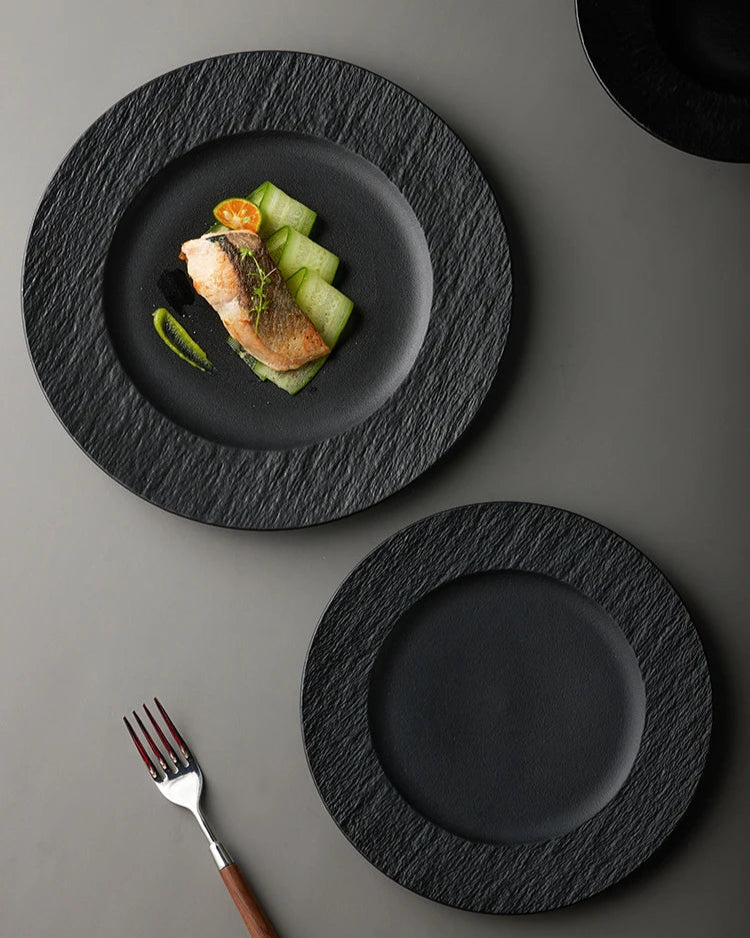 Elegant Ceramic Dinner Plate | Textured Rim Stoneware Dinnerware for Stylish Dining