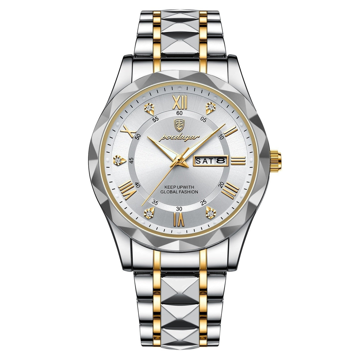 Stainless Steel Men's Watch with Luminous Dial & Date Display