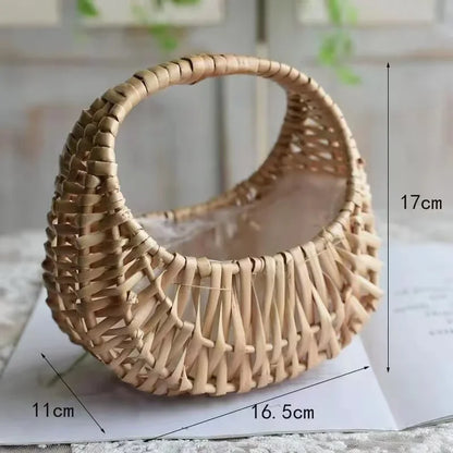 Handwoven Seagrass Basket with Handles for Indoor Plants Outdoor Pots Storage Organizer Natural Fiber Boho Decor Rustic Farmhouse