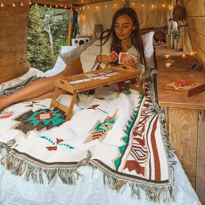 MEXIBREEZE – Bohemian Linen Blanket for Travel & Sofa Use