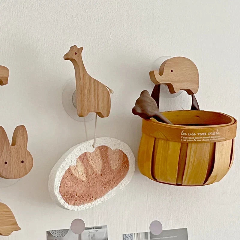 Animal-Shaped Wood Peg Rack for Kids' Rooms — Self-Stick or Screw-Mount Entryway Organizer, Nursery Decor Hanger for Coats, Backpacks & Acce