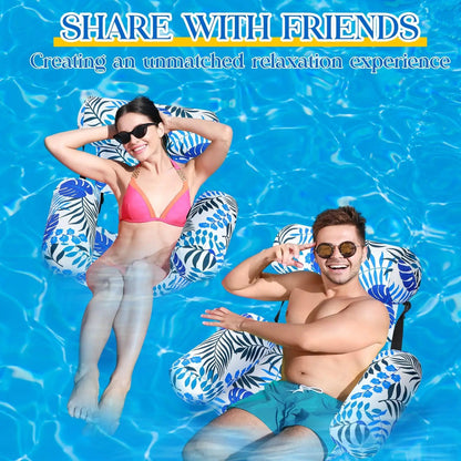 Inflatable Pool Lounger with Adjustable Backrest, Tropical Pool Lounge Chair for Adults, Floating Pool Chair for Lake