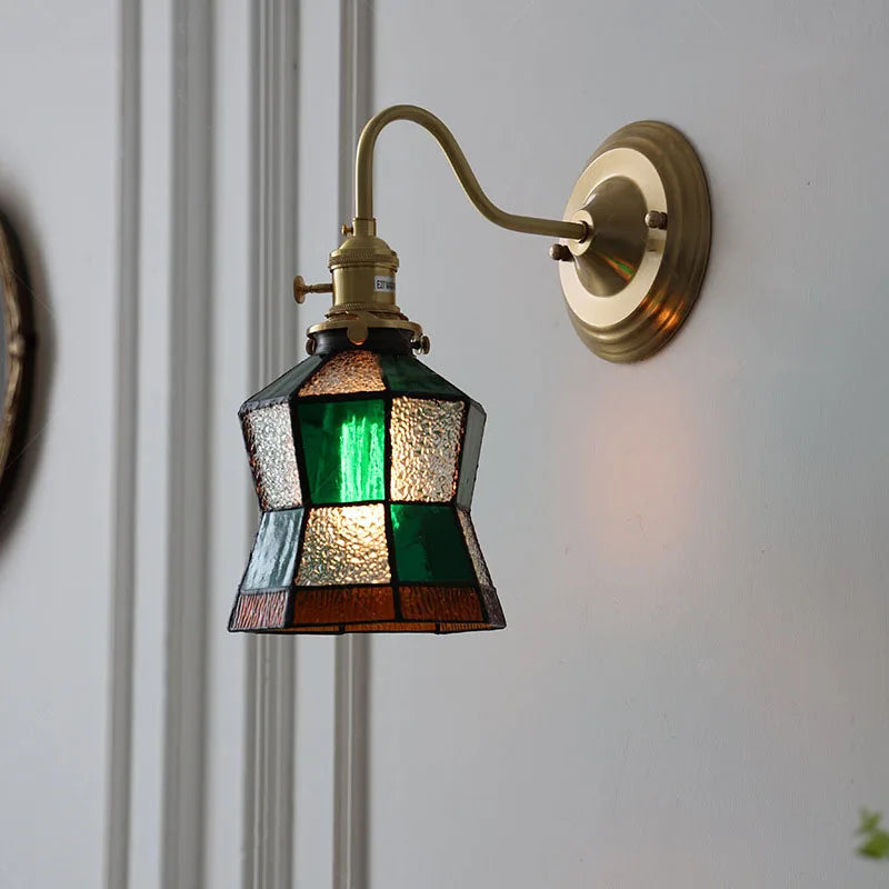Vintage Sconce with Stained Glass Shade E27 Socket 10 in Wide Ambient Lighting for Bedrooms Hallways Retro Style Art Deco Inspired