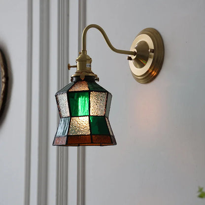 Vintage Sconce with Stained Glass Shade E27 Socket 10 in Wide Ambient Lighting for Bedrooms Hallways Retro Style Art Deco Inspired