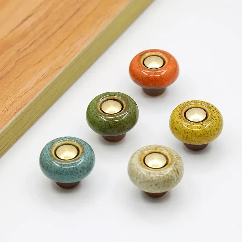Round Ceramic Furniture Pull 1.3 Inches for Kitchen Drawers Cabinets Cupboard Dresser Bathroom Vanity Wardrobe Refresh Hardware Upgrade Repl