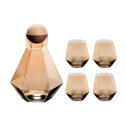 Crystal-Clear Beverage Pitcher & Tumbler Set with Geometric Faceted Design for Home Bar, Kitchen & Dining Room Entertaining