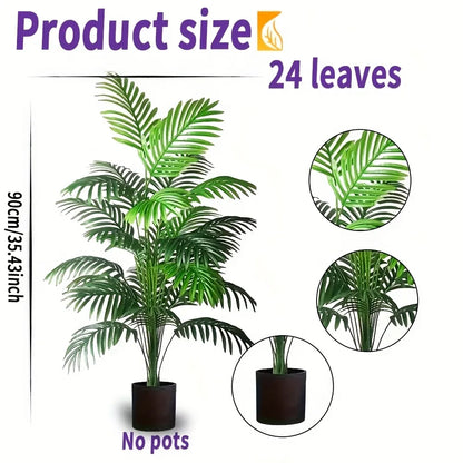 Faux Tropical Palm Plant 35-Inch Tall Duo Indoor Outdoor Green Foliage Living Room Entryway Corner Décor No-Water Maintenance-Free Greenery