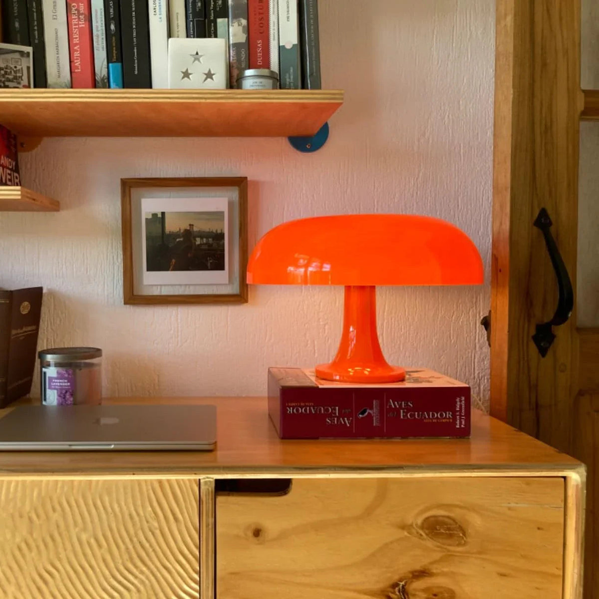 Mushroom Nightstand Light 11 Inches Tall Orange Accent Lamp for Bedroom Desk Bedside Reading Modern Retro Dome Shape Soft Glow Small Space L