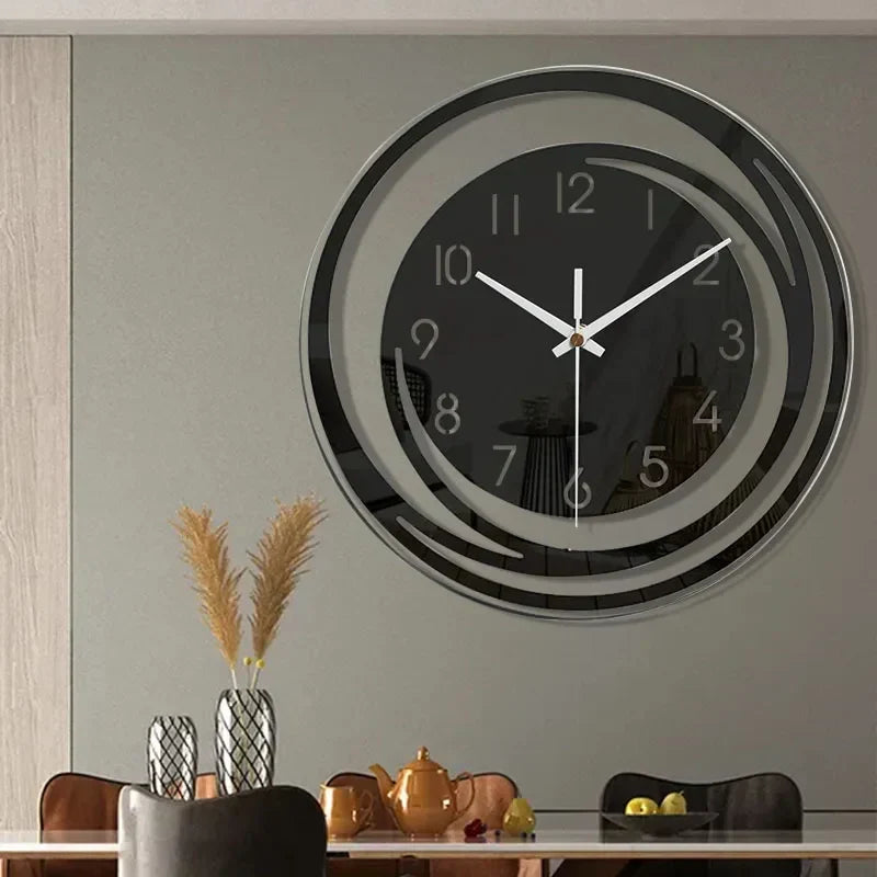 Black Acrylic Wall Clock Modern Geometric Silent Non-Ticking Scandinavian Home Decor for Living Room Bedroom Office