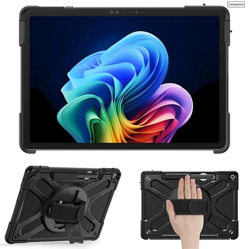Rotating Protective Case for Microsoft Surface Pro 12 with Hand Strap & Kickstand – Black or Clear