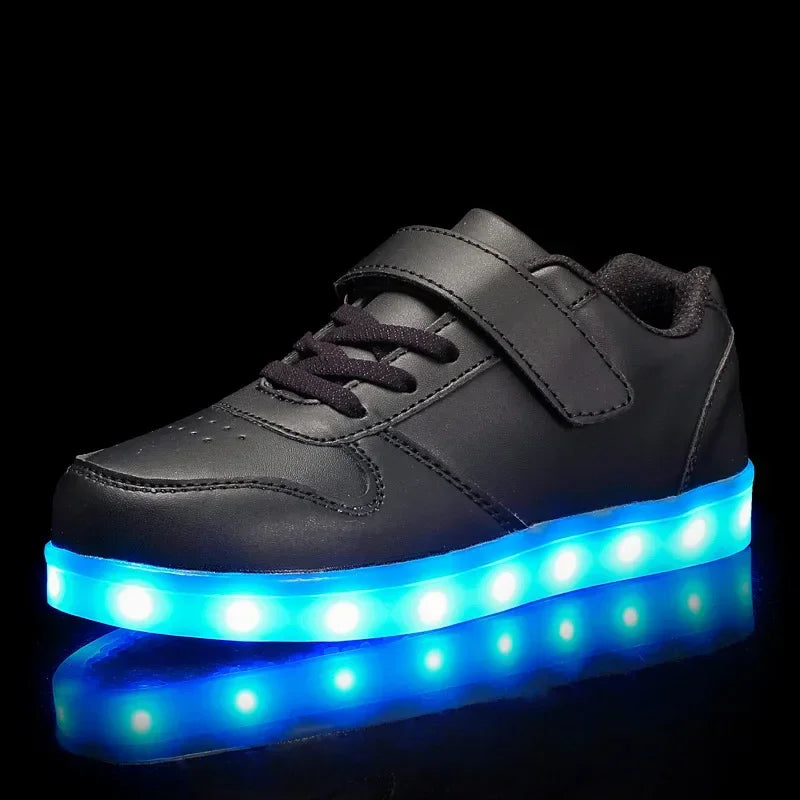 Kids LED Sneakers with Hook-and-Loop Strap – Light-Up Shoes for Boys & Girls | Athletic Footwear with Flashing Lights
