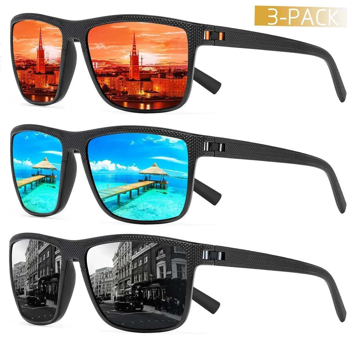 Polarized Sunglasses 3-Pack Set UV400 Protection Outdoor Eyewear for Men Women Driving Fishing Beach Sports
