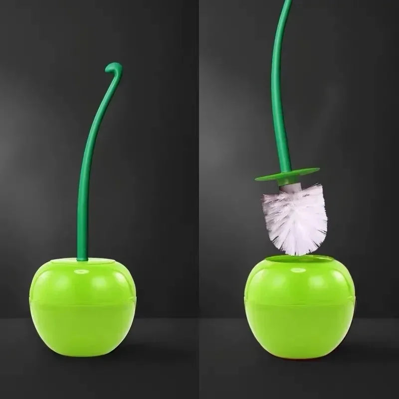Cherry-Shaped Toilet Brush with Extended Handle and Decorative Stand for Bathroom Cleaning