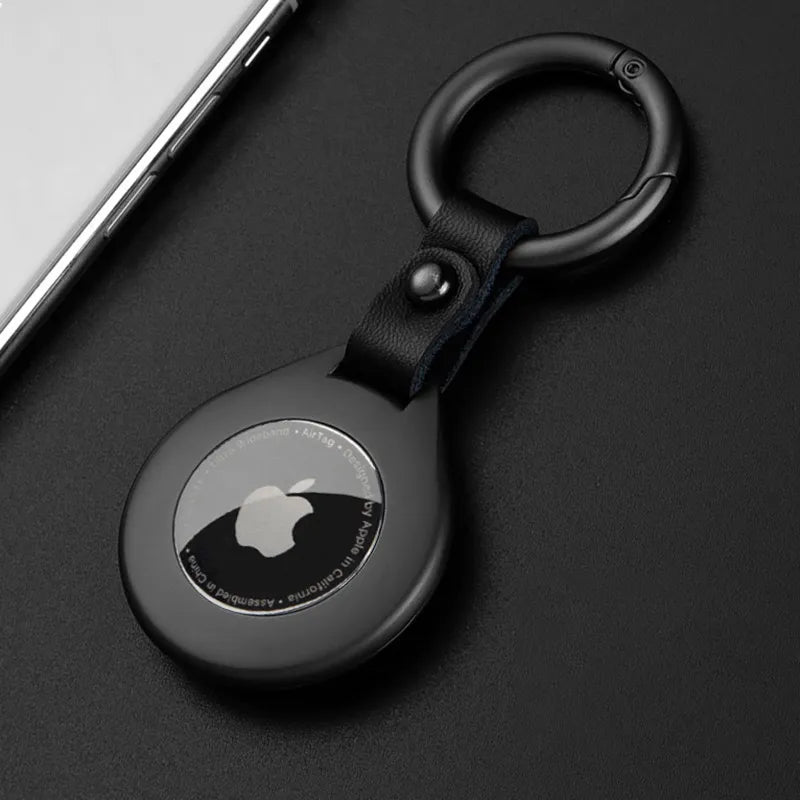 Genuine Leather AirTag Holder with Metal Keychain Ring for Apple AirTag Tracker Case Protective Cover Accessory for Keys Bags Luggage