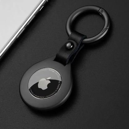 Genuine Leather AirTag Holder with Metal Keychain Ring for Apple AirTag Tracker Case Protective Cover Accessory for Keys Bags Luggage